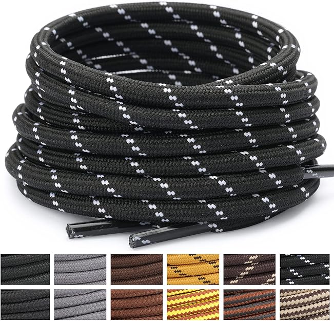 Stepace Round Shoelaces [2 Pairs] Heavy Duty Boot Shoe Laces for Hiking Work Boots