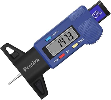 Tire Tread Depth Gauge, Preciva LCD Digital Tire Tread Depth Gauge Tool with Inch and Metric Conversion of 0-0.98 inches