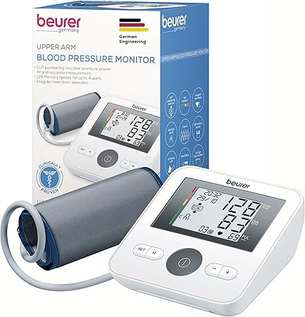 Beurer BM27 Upper Arm Blood Pressure Monitor for Home Use with Automatic Adjustable Cuff, 120 Memory Sets, Irregular Heart Rate Detection, Risk Indicator, and Storage Bag