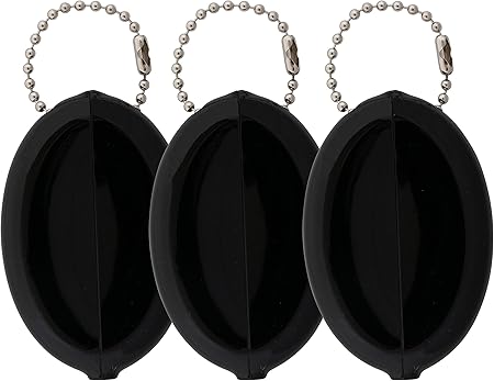 Oval Rubber Coin Purse Change Holder Made in U.S.A. For Men/Woman With Chain Pouch Made By Nabob Leather (Black 3 pack)
