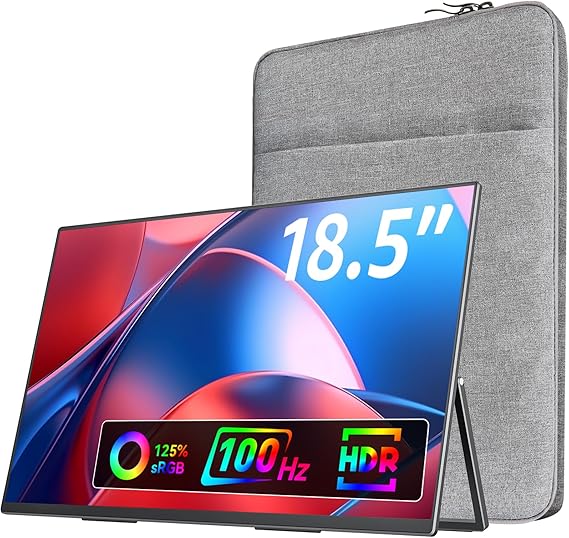 VisionOwl Large Portable Monitor-18.5 Inch Computer Gaming Display 100Hz 125% sRGB FHD 1080P USB-C HDMI IPS Screen for Laptop Mac Surface PC PS4/PS5 Xbox Built-in Kickstand, Speakers, VESA Mountable