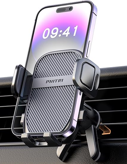Pnitri Car Phone Holder, Air Vent Protective Car Phone Mount - Hook Clip & Legs Double Support Stable Universal Mobile Phone Mount Cradle Compatible with iPhone/Galaxy/Huawei(4.0''-7.0'')