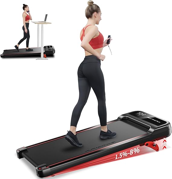 RHYTHM FUN Walking Pad Treadmill with Incline, Under Desk for Home and Office, 300 Lbs Portable with Remote Control, Compact in LED Display
