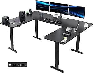 VIVO U-Shaped Electric 83 x 60 inch Memory Stand Up Desk, Height Adjustable Large Corner Standing Workstation, Black Table Top, Black Frame, DESK-E4UBB