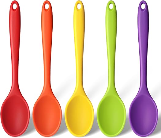 HANSGO 5PCS Small Silicone Spoons, 8Inch Heat Resistant Spoons Nonstick Kitchen Spoons Silicone Tea Spoon for Kitchen Cooking Baking Stirring