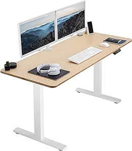 VIVO Electric Height Adjustable 60 x 24 inch Memory Stand Up Desk, Bamboo Solid One-Piece Table Top, White Frame, Standing Workstation with Preset Controller, 1B Series, DESK-KIT-1W6O