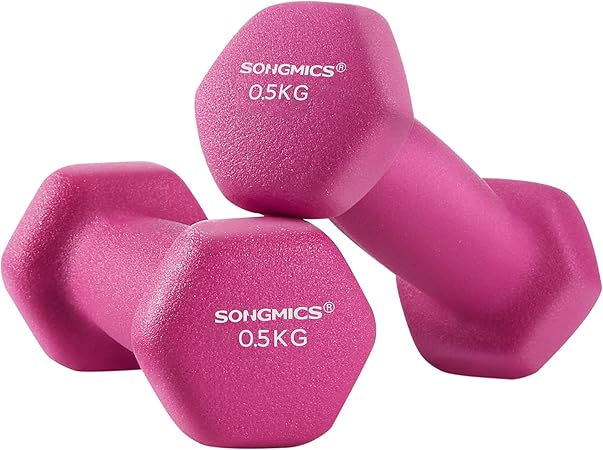 SONGMICS Dumbbell Weights with Vinyl Coating, All-purpose Home Gym Fitness, Waterproof and Non-Slip with Matte Finish, Dumbbells Set 0.5 kg (pair), Pink, SYL61PK