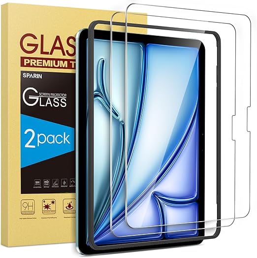 SPARIN 2 Pack Screen Protector for iPad Air 11-inch M3 2025 & M2 2024, (iPad Air 7th/6th Generation), Tempered Glass-Apple Pencil Pro & Case Compatible, Anti-Scratches, High Definition