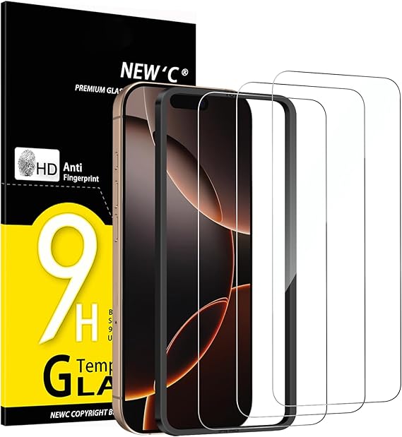 NEW'C [3 Pack Designed for iPhone 16 Pro (6.3 inches) Screen Protector Tempered Glass with easy installation tool included,Case Friendly Ultra Resistant