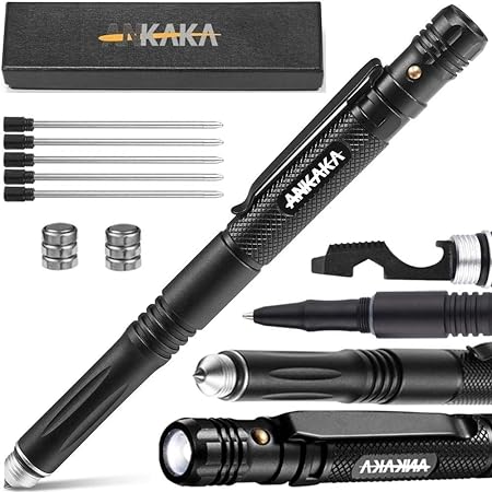 The Most Loaded 6-in-1 Tactical Pen: Solves Other Brands' Weaknesses,Self Defense Tip   Flashlight   Ballpoint   Bottle Opener   Screw Driver   Hexagonal Wrench, 5 Ink Refills   6 Batteries   Gift Box