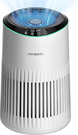 MORENTO Air Purifiers for Home, Air Purifier for Smoke Pet Dander Odors with Fragrance Sponge, Small Air Purifier with Sleep Mode for Bedroom Office, Blue Ambient Light, MR2566, White,1 Pack 3 Modes