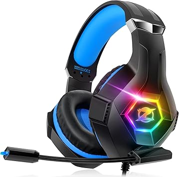 Gaming Headset for PC, Ps4, Ps5, Xbox Headset with 7.1 Surround Sound, Gaming Headphones with Noise Cancelling Mic RGB Light Over Ear Headphones for Xbox Series X/S, Switch-Blue