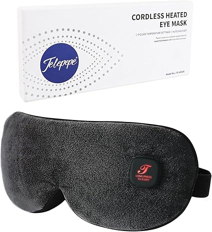Heated Eye Mask, Cordless Warm Eye Compress for Dry Eyes, Blepharitis, Light Blocking Heat Eye Mask for Men Women, 1000mAh Rechargeable Battery and Washable Cover (Black)