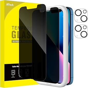 JETech Privacy Screen Protector for iPhone 13 6.1-Inch with Camera Lens Protector, Anti-Spy Tempered Glass Film, Easy Installation Tool, 2-Pack Each