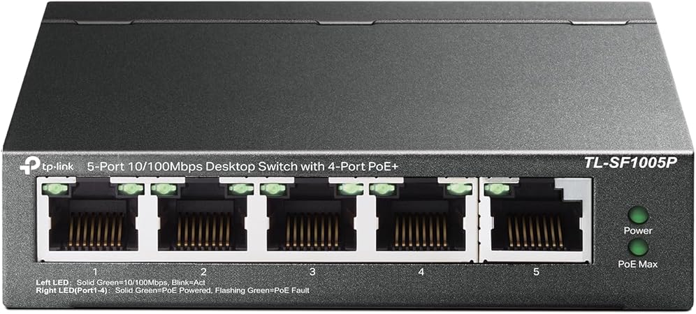 TP-Link TL-SF1005P | 5 Port Fast Ethernet PoE Switch | 4 PoE  Ports @67W | Desktop | Plug & Play | Sturdy Metal w/ Shielded Ports | Fanless | Extend & Priority Mode