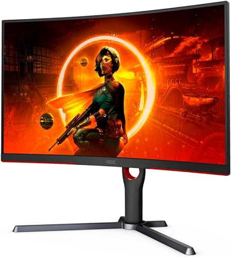 AOC CQ27G3Z 27" Curved Gaming Monitor, QHD 2K 2560x1440, 1000R VA, 240Hz 0.5ms, FreeSync Premium, Height Adjustable Stand, Xbox PS5 Switch, 3-Year Zero-Bright-dot,Black
