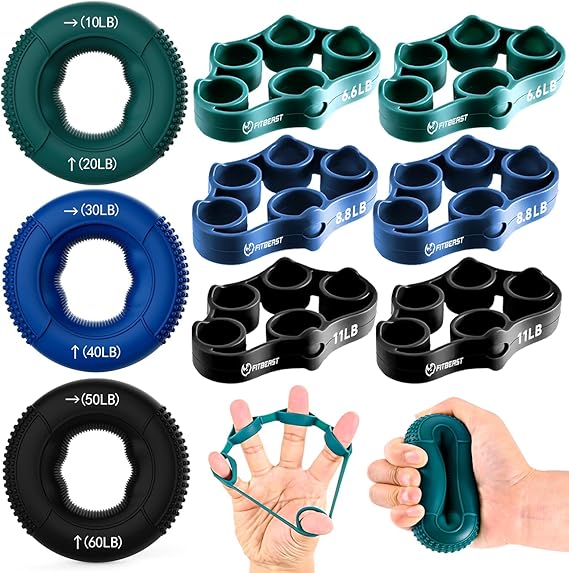 FitBeast Grip Strength Trainer, Finger Exerciser, Forearm Strengthener 9-Piece Kit, Hand Grip Strengthener Targeted Strength, Relief & Recovery