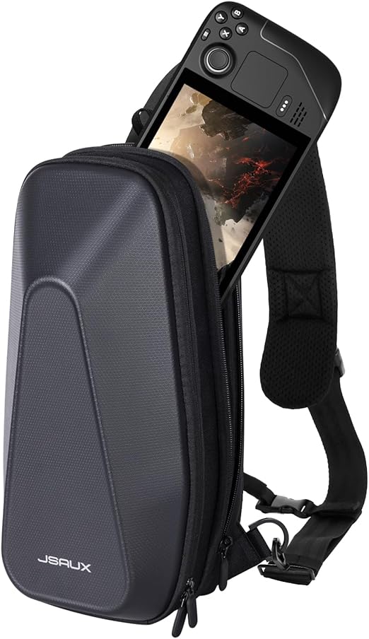 JSAUX Sling Bag for Steam Deck (OLED)/ROG Ally X/ROG Ally, Carrying Case with EVA Hard Shell, Double-layer Bag For Switch, PS5 Portal, Docking Station & Accessories Crossbody Bag for Travel - BG0105X
