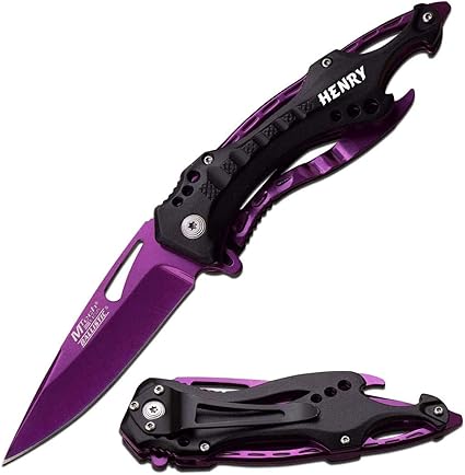MTech USA, Tac - Force Personalized Laser Engrave Pocket Knife, Fathers Day, Groomsmen Gift, Graduation Gifts, Gifts for Men Free Engraving 4.5" CLOSED (PURPLE)