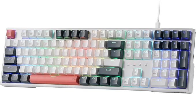 Redragon K668 RGB Gaming Keyboard, 104 Keys   Extra 4 Hotkeys Wired Mechanical Keyboard w/Sound Absorbing Foams, Upgraded Hot-swappable Socket, Mixed Color Keycaps x 2 Sets, Red Switch