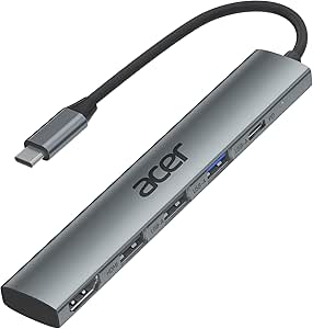 Acer USB C Hub 5 in 1 with 4K HDMI, 100W Power Delivery, 3 USB A Data Ports, USB C to HDMI Multiport Adapter for Laptop, PC, Tablet, MacBook Pro/Air, iPad Pro, iMac, iPad, iPhone 15 Pro/Pro Max
