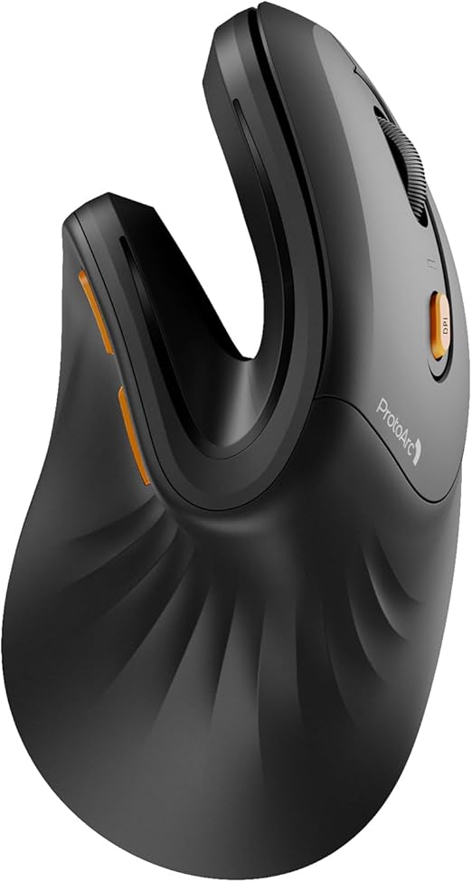 ProtoArc Ergonomic Vertical Mouse, EM11 NL Bluetooth Rechargeable Mouse Wireless, Ergo Mouse with 3 Multi-Device for PC/Notebook/Laptop, 2.4GHz Optical Mouse for Windows, Mac OS Black