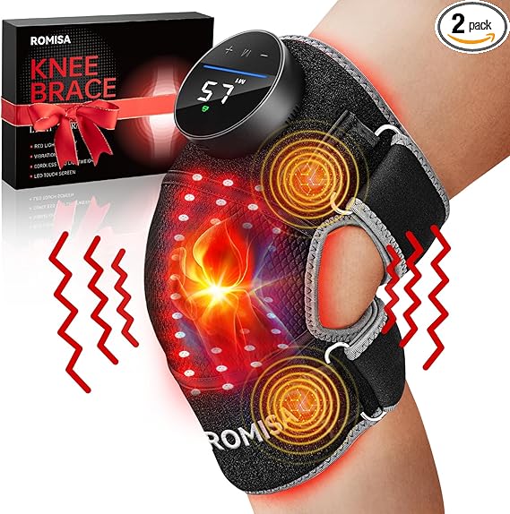 Red Light Therapy Knee Brace&Vibration Knee Massage for Pain Relief, 660nm&850nm Rechargeable Near Infrared Light Therapy Device for Knee/Elbow/Shoulder Faster Recovery for Cordless Use