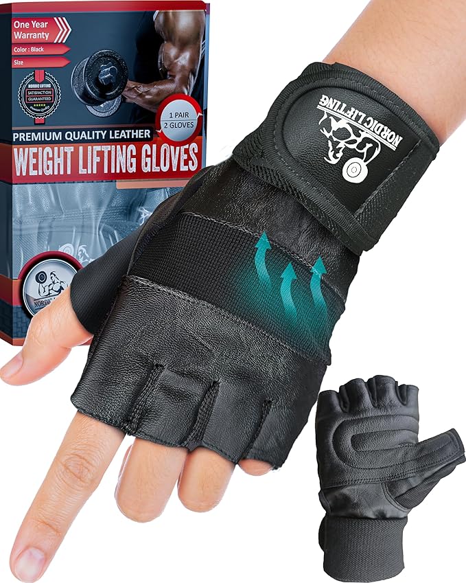 Nordic Lifting Weight Lifting Gloves with 12" Wrist Wraps Support for Gym Workout, Cross Training, Weightlifting, Fitness & Cross Training - The Best for Men & Women -Quality Gear