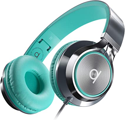 Artix CL750 Wired Headphones with Microphone and Volume Control, On Ear Stereo Noise Isolating Head Phones Corded with Adjustable, Foldable Headband for Computer, Laptop & Cell Phone (Turquoise/Gray)