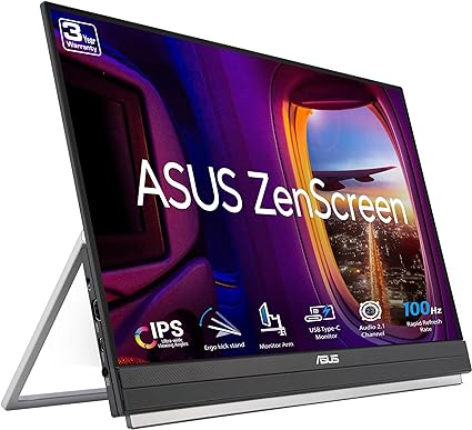 ASUS ZenScreen 22” (21.5 viewable) 1080P Portable Monitor (MB229CF) – Full HD, IPS, 100Hz, USB-C PD 60W, Speakers, Carrying Handle, Kickstand, C-clamp Arm, Partition Hook, Subwoofer, 3 yr Warranty