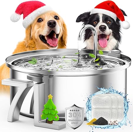 oneisall Dog Water Fountain for Large Dogs,7L/230oz/1.8G Stainless Steel Dog Fountain Super Quiet with Triple Filtration,Great for Large Dogs Cats and Multi-Pet Home