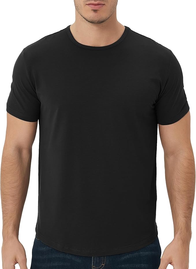 netdraw Men's Ultra Soft Bamboo Viscose T-Shirt Curve Hem Lightweight Cooling Short/Long Sleeve Casual Basic Tee Shirt