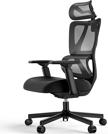 ProtoArc Ergonomic Office Chair, EC100 Big and Tall Mesh Computer Desk Chair with 30% Thicker Saddle Shaped Spring Cushion, Lumbar Support, Adjustable Headrest, Armrest for Home and Office - Black