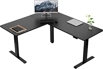 VIVO Electric Height Adjustable 63 x 55 inch Corner Stand Up Desk, Black 3 Part Table Top, Black Frame, L-Shaped Standing Workstation, DESK-E3CTB