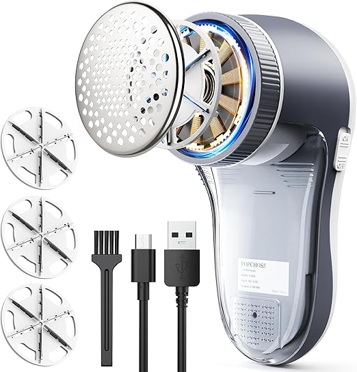POPCHOSE Fabric Shaver, Lint Remover for Clothes, Electric Lint Shaver with 6-leaf Blades, Sweater Shavers to Remove Pilling for Clothing, Couch, Furniture, Fuzz, Lint Ball, Pillings, USB Rechargeable
