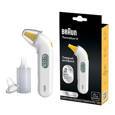 Braun ThermoScan 3 Ear Thermometer, Fast 1 Second Measurement, Audio Fever Indicator, Digital Display, Baby and Infant Friendly, No. 1 Brand Recommended by Pediatricians, FSA and HSA Eligible