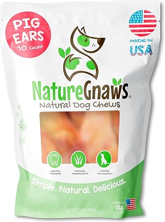 Nature Gnaws USA Pig Ears for Dogs (10 Count) - Thick Long Lasting for Aggressive Chewers and Large Dogs - Premium Natural Pork Dog Chew Bones - Rawhide Free