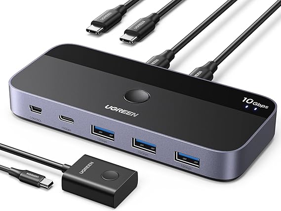 UGREEN USBC Switch - 2-Port, 4 x USB 3.2, 10Gbps Data, Supports Laptop/PC, Includes Cables & Remote